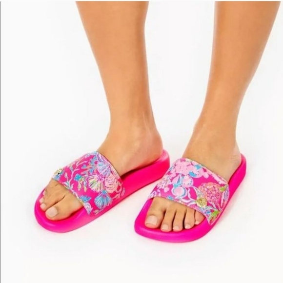 Lilly Pulitzer Cabana slide pink isle shell me something good 10M - Picture 3 of 8